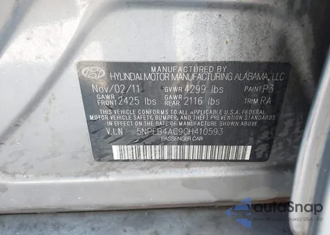2012 Hyundai Sonata Gls from USA, damaged, VIN 5NPEB4AC9CH410593